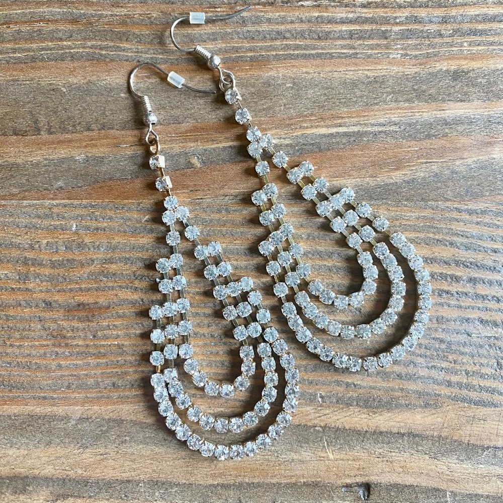 Charming Charlie Gold Strass Drop Statement Earrings